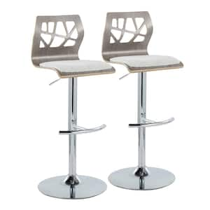 Folia 32.5 in. Light Grey Fabric, Light Grey Wood and Chrome Metal Adjustable Bar Stool (Set of 2)