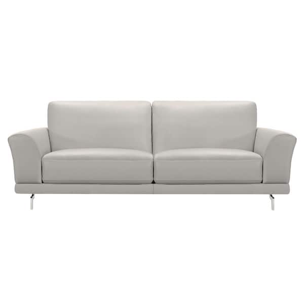 Armen Living Everly 87 in. Grey Leather 4-Seater Tuxedo Sofa with Square Arms