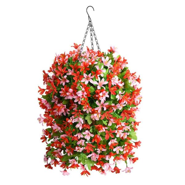 Unbranded 24 .8 in. Red, Pink Artificial Wall Decor Hanging Plant, Fake Silk Violet Plant Hanging Plants in Basket