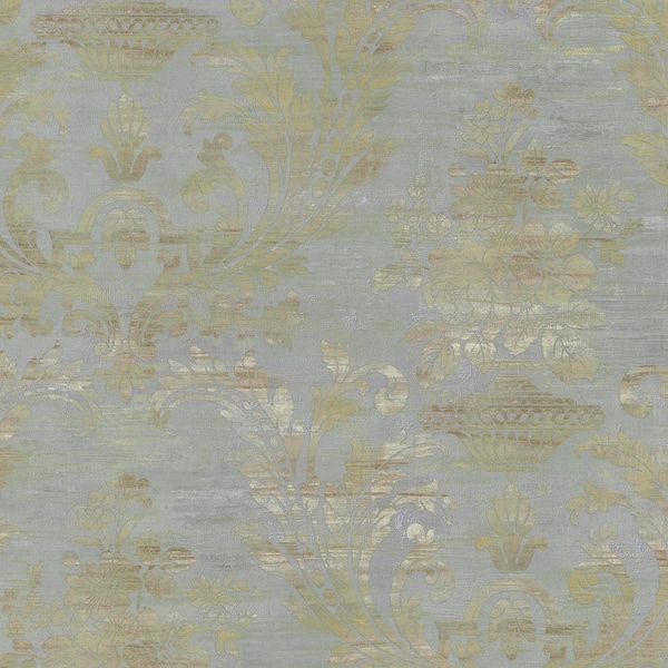 Sari Damask Wallpaper in Pearl, Blue and Brown