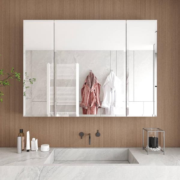 Unbranded 36 in. W x 26 in. H Silver Rectangle Aluminum Recessed or Surface Mount Medicine Cabinet, Medicine Cabinet with Mirror