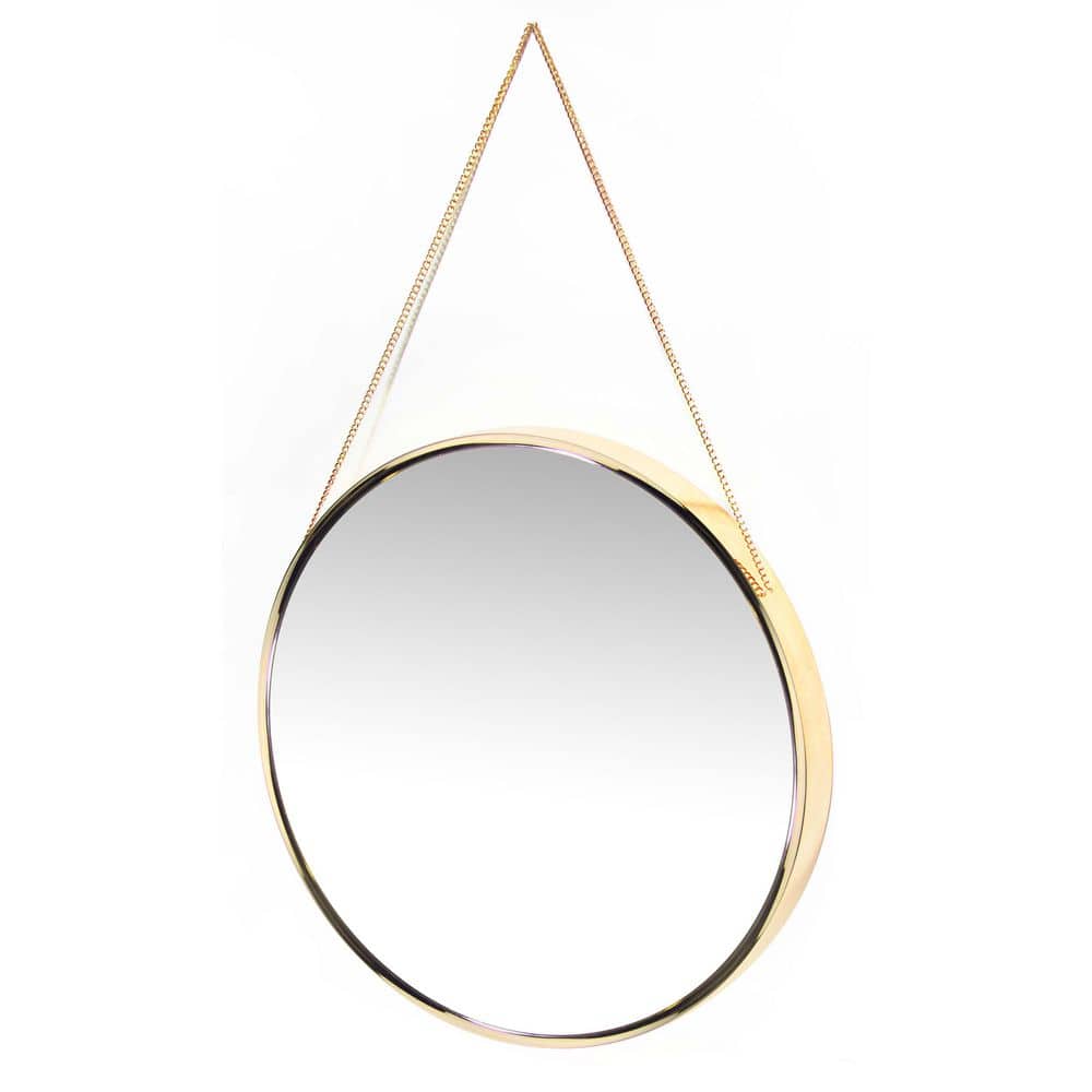 17.5" Round Gold Framed Wall Mirror with Metal Chain