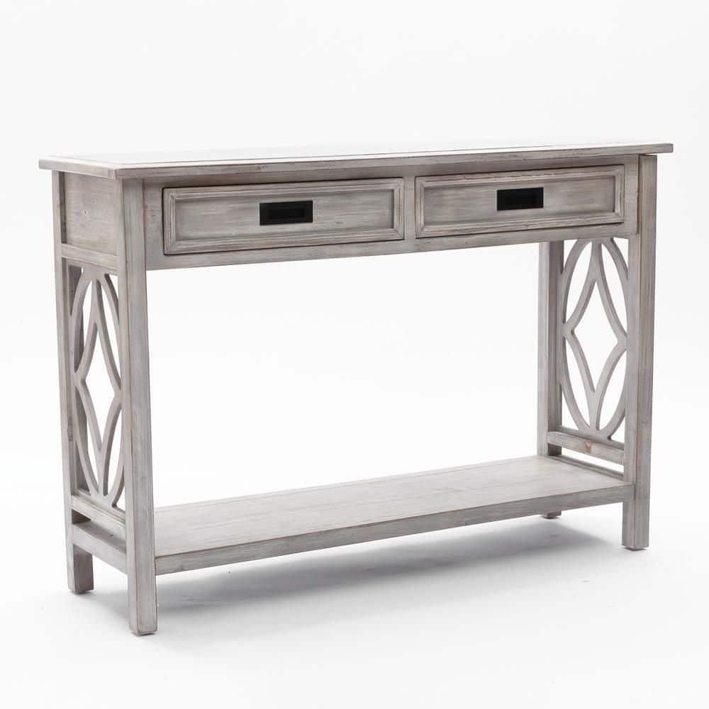 Gray Wood Console Table with Storage and Shelf