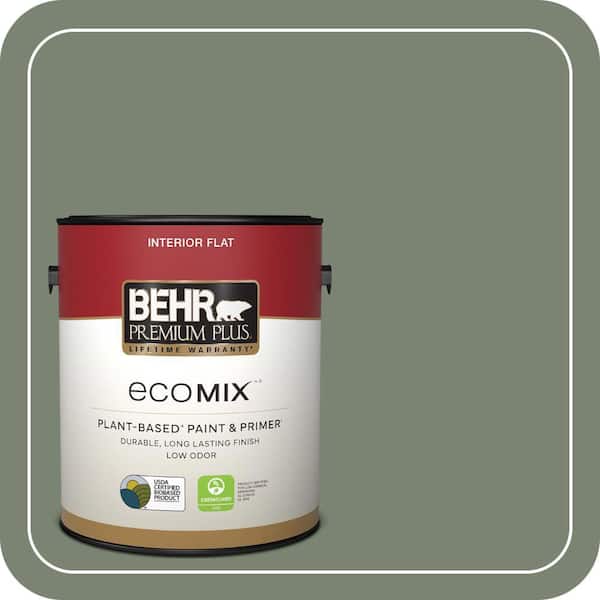 BEHR PREMIUM PLUS 1 gal. #ICC-77 Sage Green Flat EcoMix Plant-Based ...