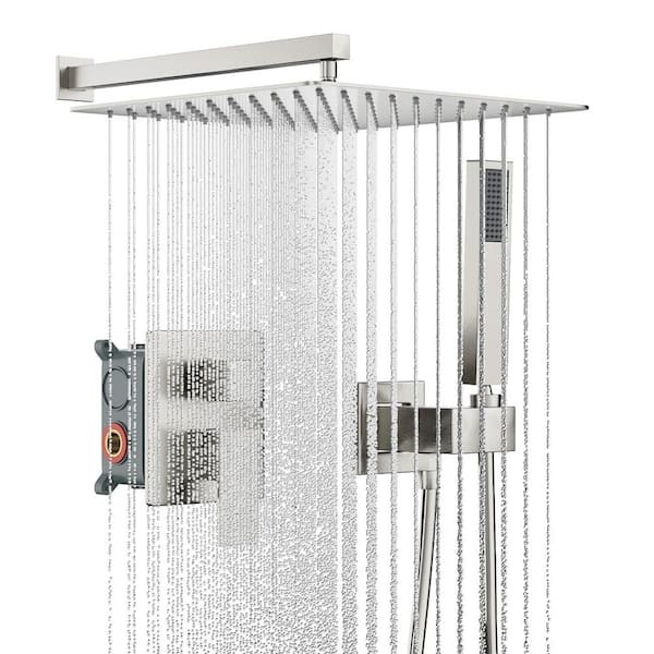 GIVING TREE 2-Spray Patterns High Pressure with 2.0 GPM 10 in. Wall Mount Dual Shower Heads Hand Shower Faucet in Brushed Nickel
