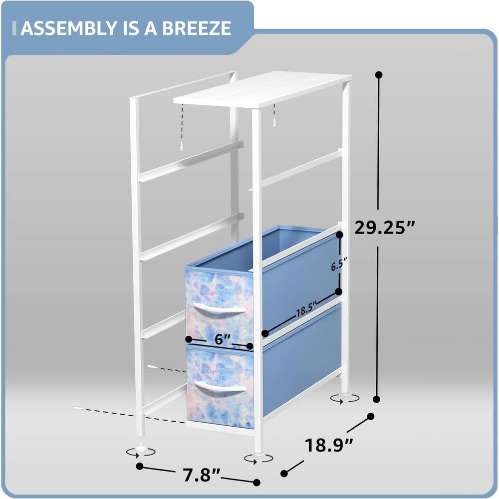 Narrow Blue and Tie-Dye Steel 4-Drawer Storage Tower