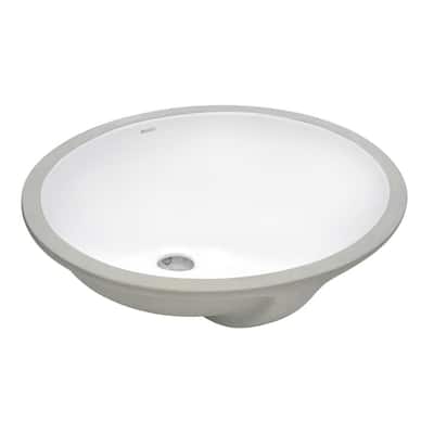 18 in. Oval Undermount Vanity Bathroom Porcelain Ceramic with Overflow in White