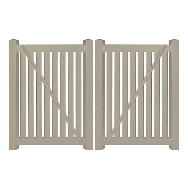 Weatherables Plymouth 10 ft. W x 4 ft. H Khaki Vinyl Picket Fence Double Gate Kit Includes Gate Hardware