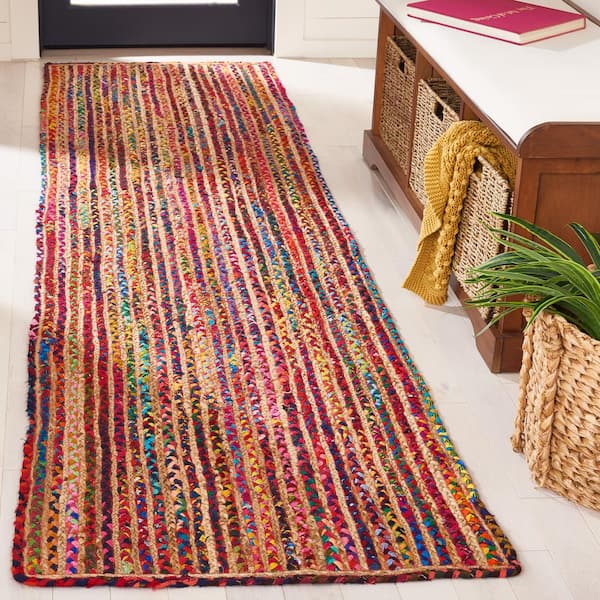 Braided Natural Multi 2 ft. x 9 ft. Border Striped Runner Rug