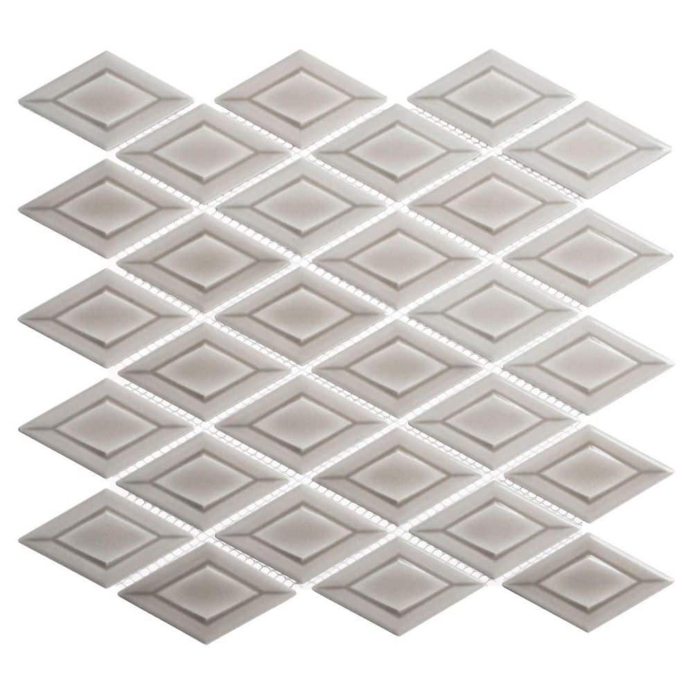Venecia Maskotto Grey 1 in. x 3 in. 3D Framed Diamond Glossy Porcelain Wall
