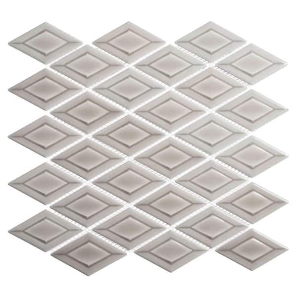 Venecia Maskotto Grey 2 in. x 3 in. 3D Framed Diamond Glossy Porcelain Wall Mosaic Tile (7.5 sq. ft./Case)
