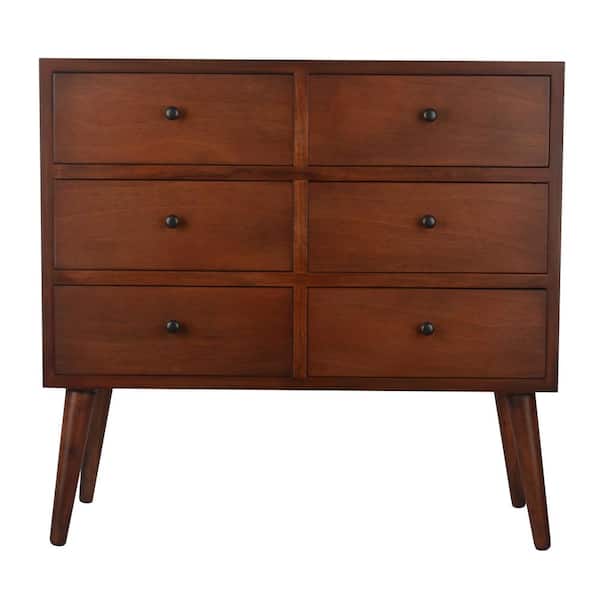 Decor Therapy Mid Century Walnut 6-Drawer Accent Chest