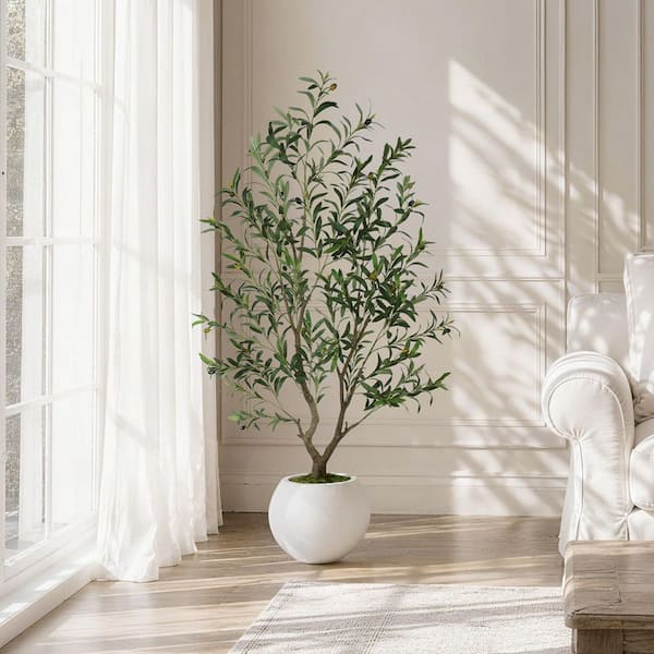 Vitalismo 5 ft. Artificial Olive Tree with White Planter Fake