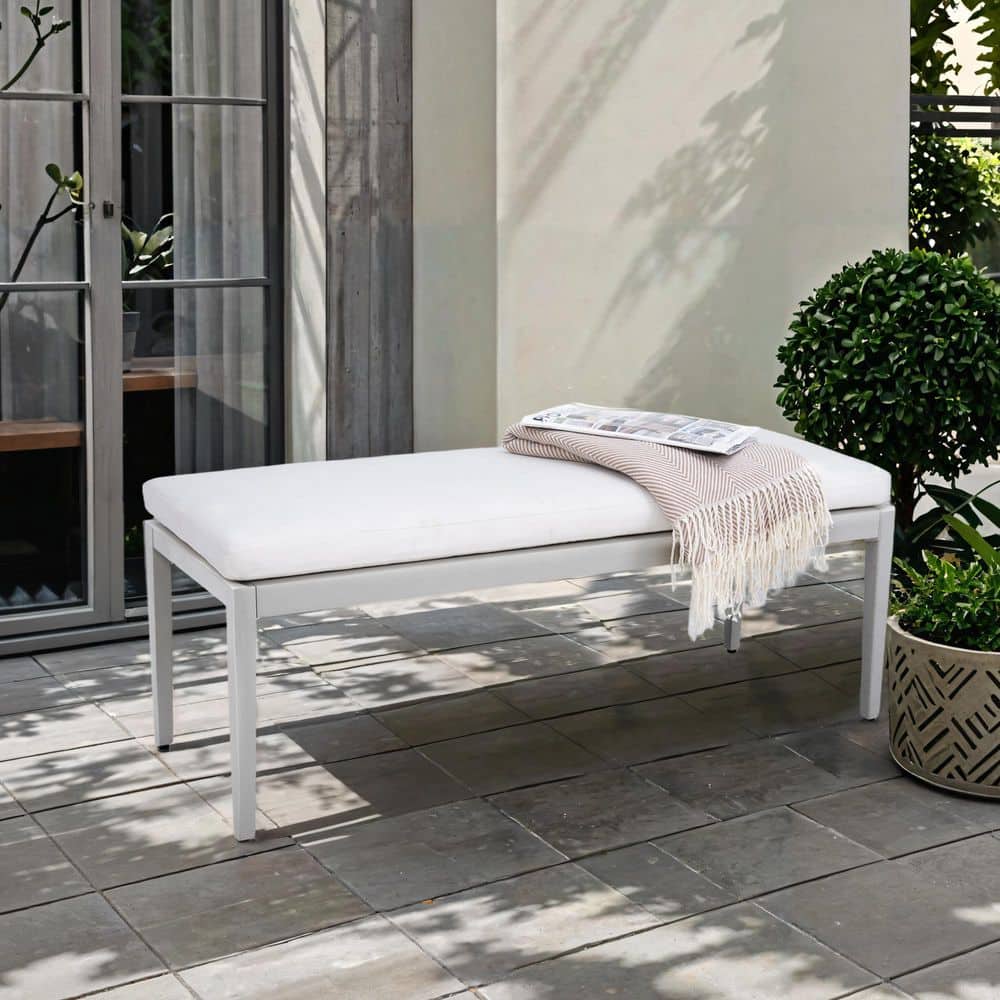 Outdoor Patio Aluminum Stationary Bench with Cushion-Elegant, Durable, and 