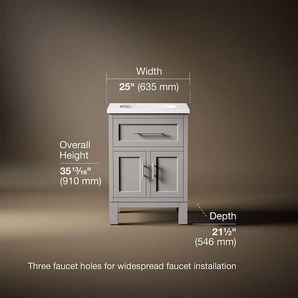 Quo 25in. Single Sink Freestanding Mohair Grey Bath Vanity with White Quartz Top Assembled