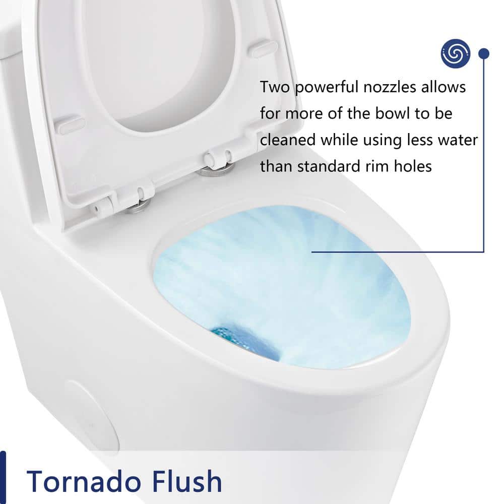 White Elongated Dual-Flush One-Piece Toilet with Silver Button