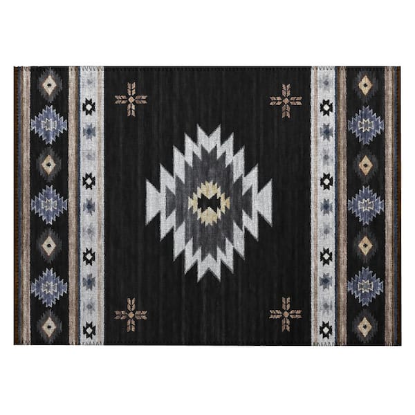 Addison Rugs Sonora Black 1 ft. 8 in. x 2 ft. 6 in. Geometric Indoor/Outdoor Area Rug