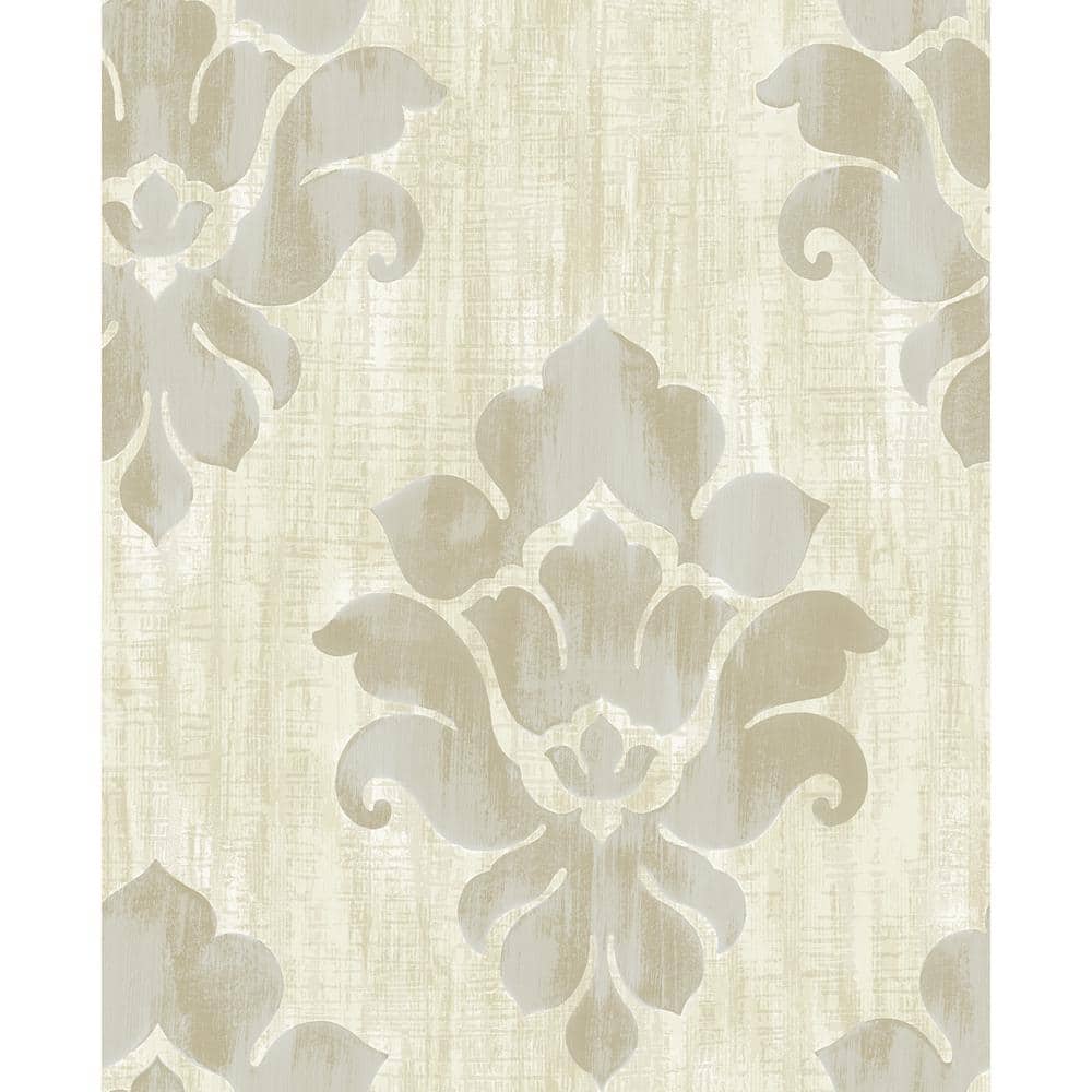 Seabrook Designs Corsica Damask Metallic Greige and Cream Paper ...