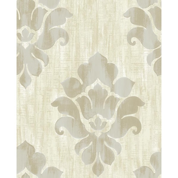 Seabrook Designs Corsica Damask Metallic Greige and Cream Paper Strippable Roll (Covers 56.05 sq. ft.)