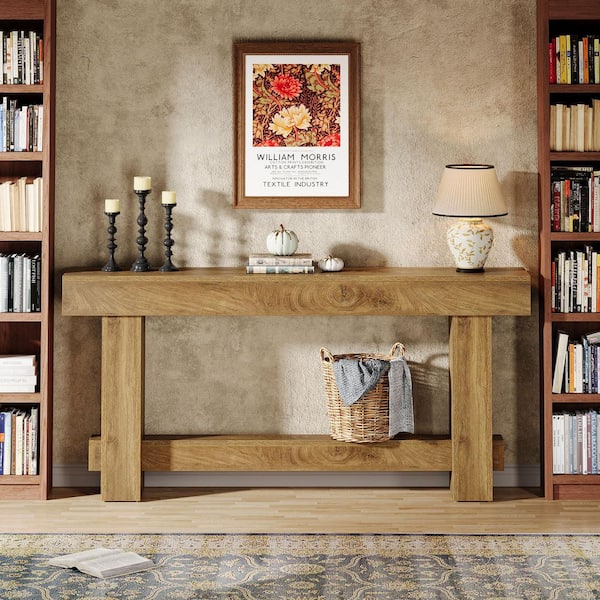 Turrella 70.9 in. Light Brown Entryway Table, Rectangle Wood Farmhouse Console Table with Thick Legs for Living Room