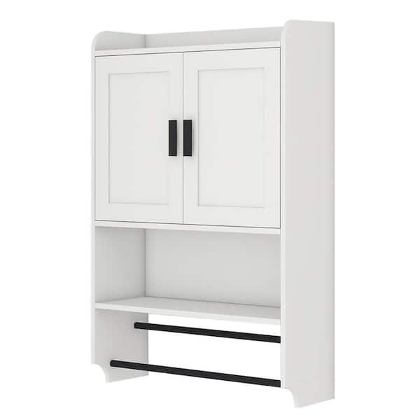 21.6 in. W x 7.5 in. D x 32.5 in. H Bathroom Storage Wall Cabinet in White with Paper Holder and Towel Rack