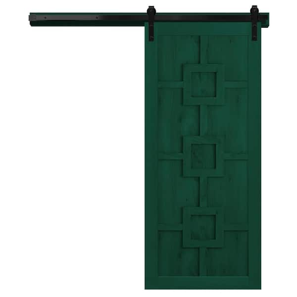 VeryCustom 36 in. x 84 in. Mod Squad Emerald Wood Sliding Barn Door with Hardware Kit in Black