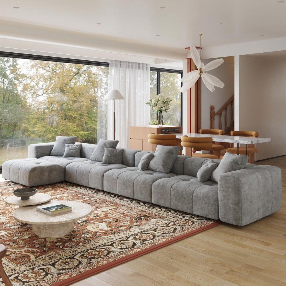 183.54 in. Square Arm Linen Oversized 5-piece Sponge Modular Free Combination Sectional Sofa with Soft Cushion in. Gray