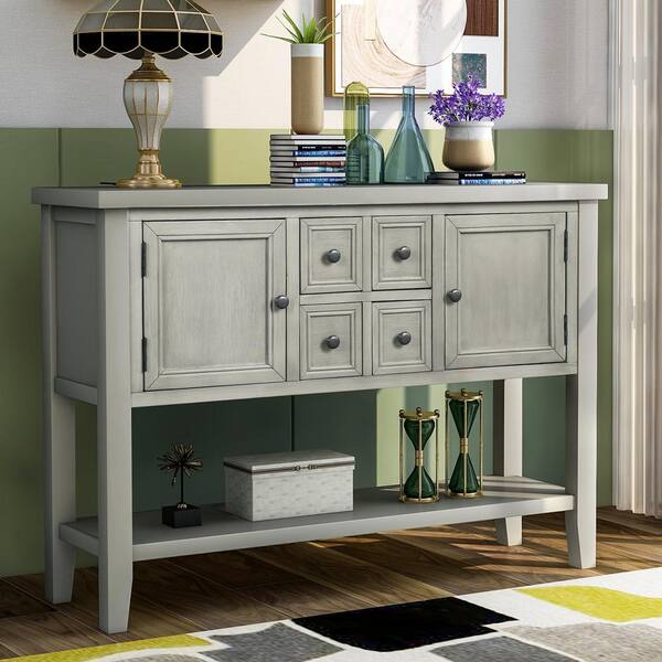 Qualfurn 46 In Rectangle Antique Gray, Console Table Storage Ideas