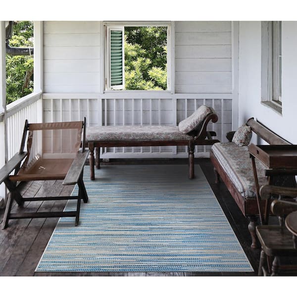 Monte Carlo Coastal Breeze Ocean-Champagne 2 ft. x 8 ft. Indoor/Outdoor Runner Rug