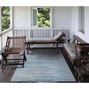 Monte Carlo Coastal Breeze Ocean-Champagne 5 ft. 3 in. x 7 ft. 6 in. Indoor/Outdoor Area Rug