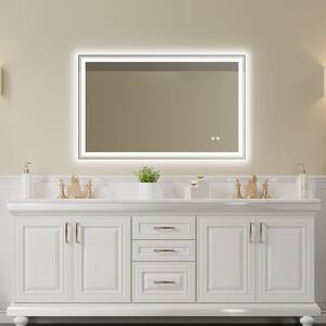 48 in. W x 30 in. H Rectangular Frameless Anti Fog Memory Front and Back LED Light Wall Bathroom Vanity Mirror in White