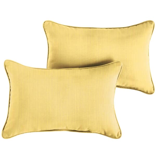 SORRA HOME Sunbrella Textured Yellow Rectangular Outdoor Corded Lumbar Pillows (2-Pack)