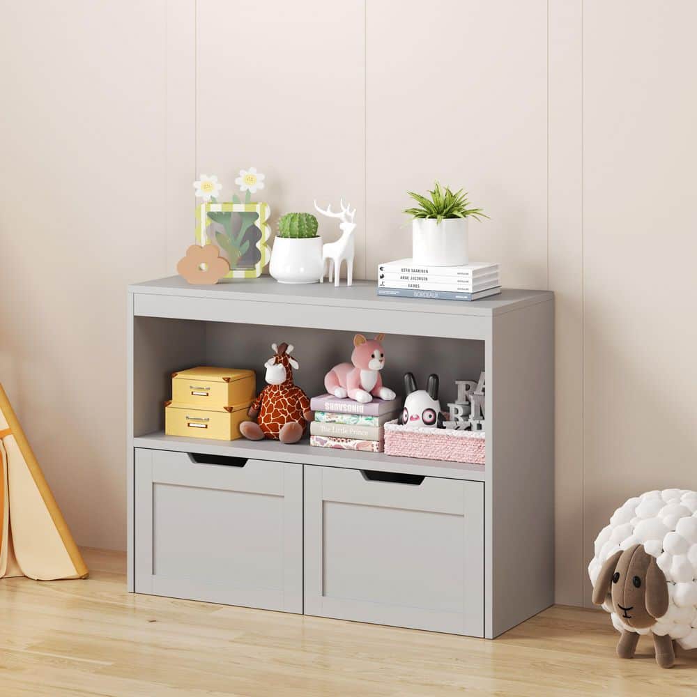 31.5 in. W Gray Front-Facing Kids Bookcase, Toy Storage Organizer with 2 Drawers price history on PriceWatchPro