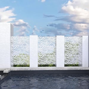 75 x 48 in. White Modern Outdoor Screen Privacy Screen with Leaf Patterns Wall Decal