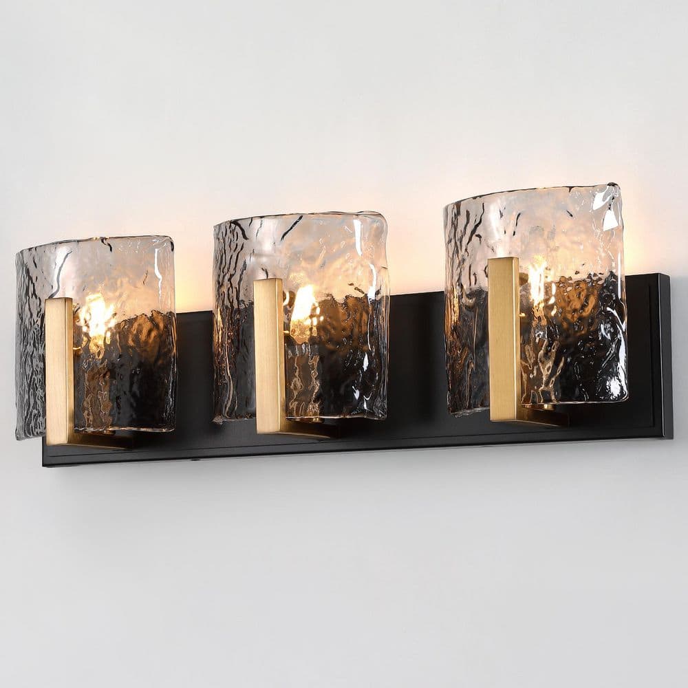 21.7 in. 3-Light Modern Matte Black Bathroom Vanity Light with Smoky Water Ripple Glass Shades Over Mirror price history on PriceWatchPro