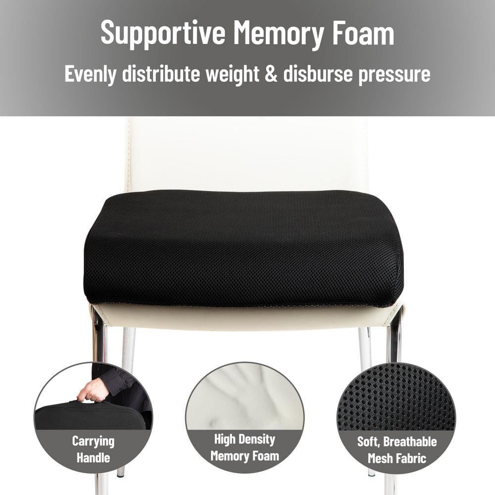 Black Memory Foam Ergonomic Seat Cushion with Mesh Cover