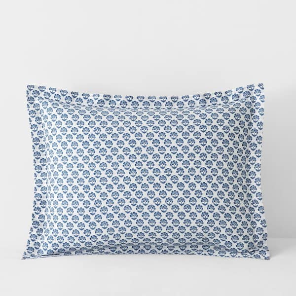 The Company Store Company Cotton Butti Flower Blue/White Cotton Percale Standard Sham