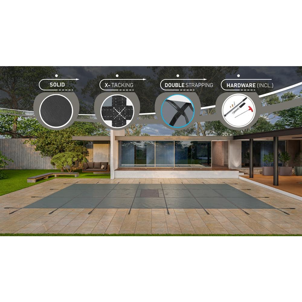 Heavy-Duty Gray Rectangular Pool Safety Cover, 25' x 45'