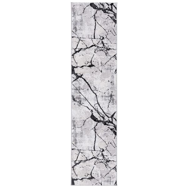 SAFAVIEH Amelia Gray/Black 2 ft. x 14 ft. Abstract Distressed Runner Rug
