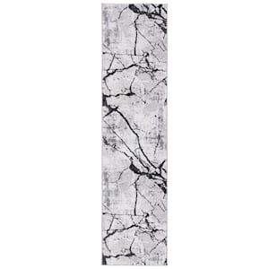 Amelia Gray/Black 2 ft. x 22 ft. Abstract Distressed Runner Rug