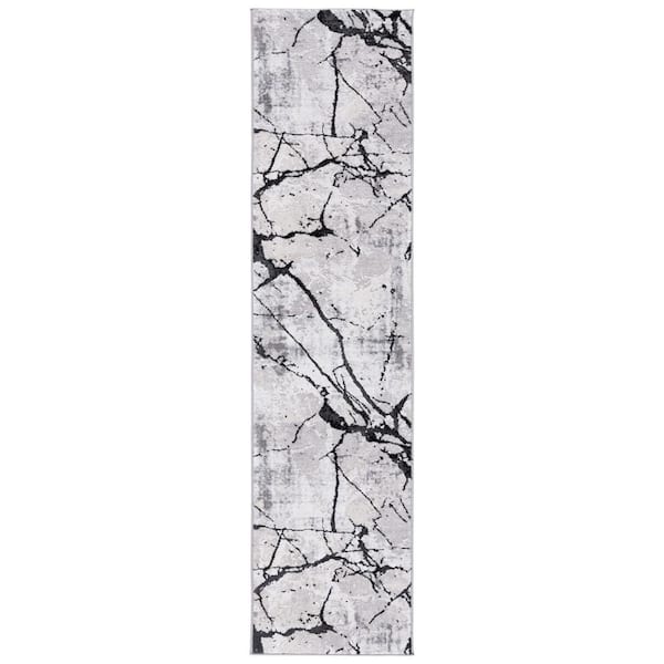 SAFAVIEH Amelia Gray/Black 2 ft. x 8 ft. Abstract Distressed Runner Rug