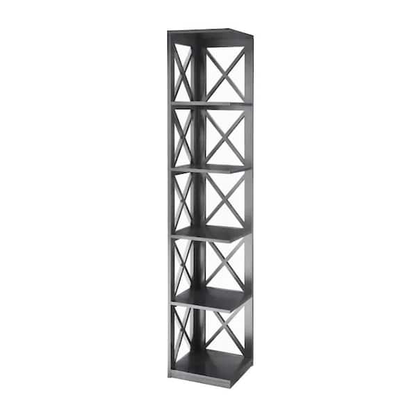 Convenience Concepts Oxford 5-Tier 12 in. Black Shelf X Frame Home Corner Bookcase
