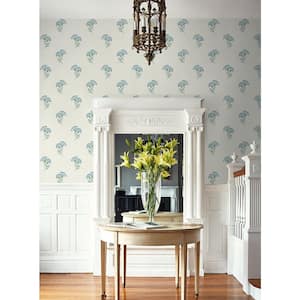 Blue Bell and Herb Lotus Branch Floral Paper Unpasted Nonwoven Wallpaper Roll 60.75 sq. ft.
