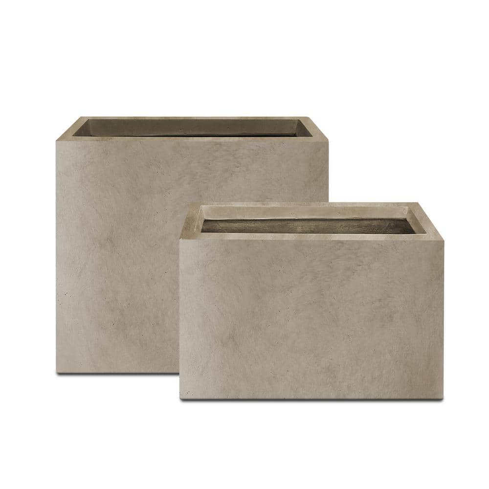 Weathered Concrete Rectangular Planters Set with Drainage Holes