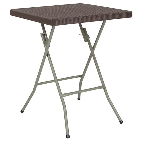23.5 in. Brown Plastic Tabletop Metal Frame Folding Table
