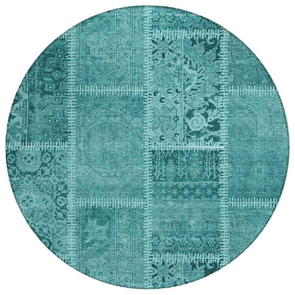 Turquoise, Teal Blue, Aqua 8 ft. Round Woven Plaid Polyester Round Indoor/Outdoor Area Rug price history on PriceWatchPro