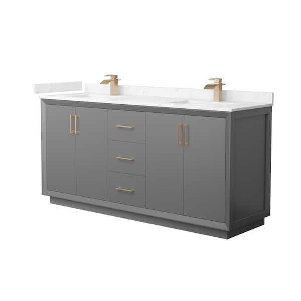 Wyndham Collection Strada 72 in. W x 22 in. D x 35 in. H Double Bath Vanity in Dark Gray with Carrara Cultured Marble Top