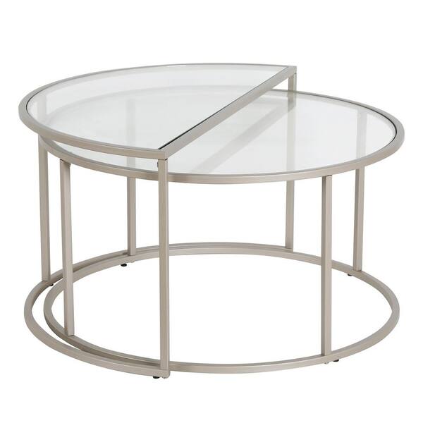 Meyer Cross Luna 30 In Satin Nickel, Round Nested Side Table Set Duarte Glass And Gold