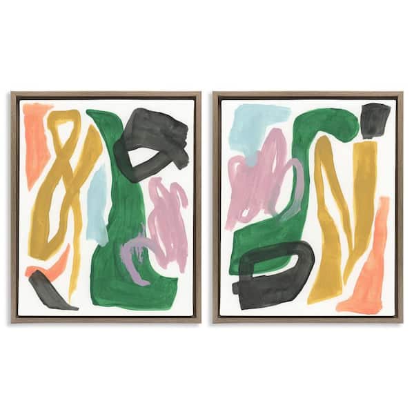 Stupell Industries Funky Abstract Squiggles by June Erica Vess 2-Pieces Brown Floater Frame Abstract Graphic Art Print 31 in. x 25 in.