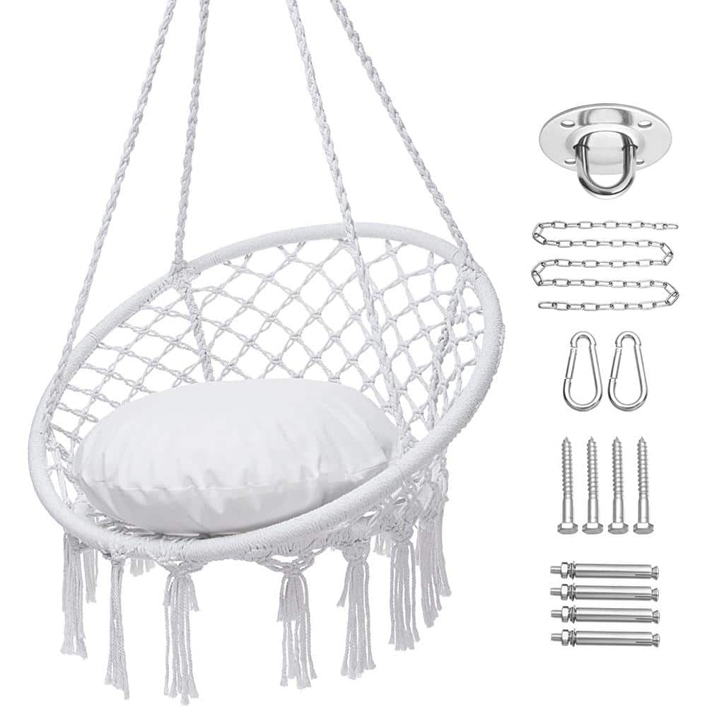 Hammock Chair Macrame Swing Chair, Max 330 lbs. Hanging Chair Cotton Rope H